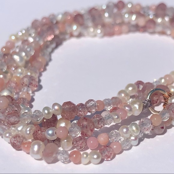 [handmade] Genuine Sterling Silver, Gemstone & Pearl Corded Wrap Bracelet - Picture 6 of 9